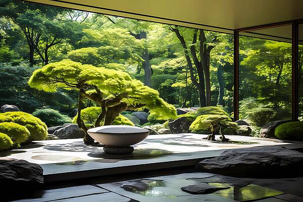 Modern Wall Art featuring the digital art Tranquil Minimalist Japanese Garden No 1 by Andre Petrov