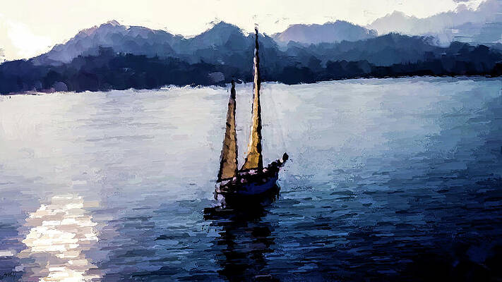 Serene Digital Art - Tranquil Sailing by Gradify Creations