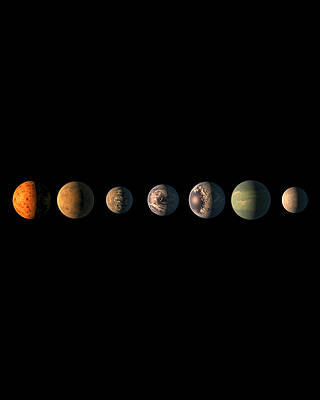 7 Wall Art featuring the digital art Trappist-1 7 Planet Lineup by Flippin Sweet Gear
