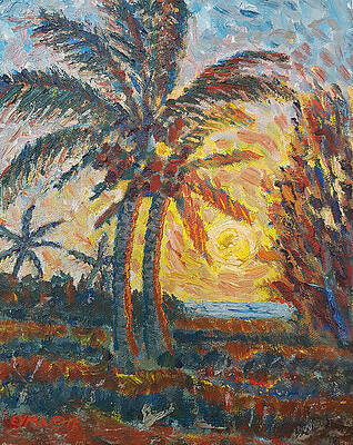 Wall Art featuring the painting Treasure Cay Sunset by Ritchie Eyma
