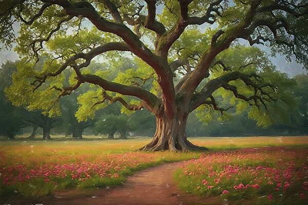 Tree Digital Art - Tree Painting Of Ancient Oak Tree by Nature Oil Painting