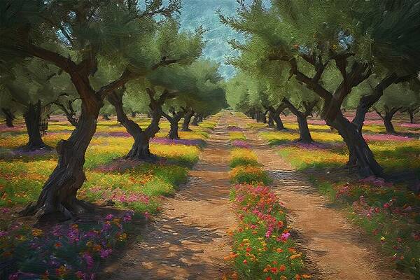 Tree Digital Art - Tree Painting Of Vibrant Olive Groves by Nature Oil Painting