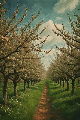 Tree Digital Art - Tree Painting Of Blooming Apple Orchards by Nature Oil Painting