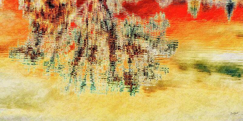 Wall Art featuring the digital art Tree Reflection In A Pond With Lichen Texture by Bruce Block