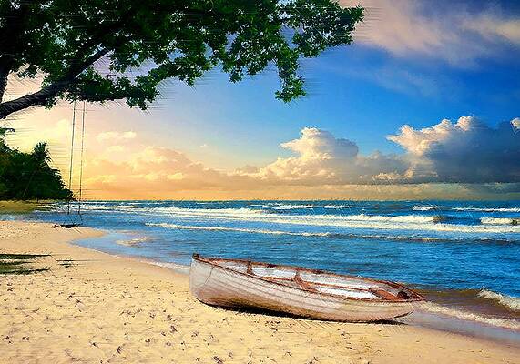 Nature Digital Art - Tree Swing And A Rowboat by David Manlove