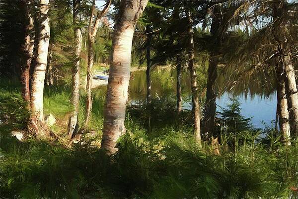 Tree Wall Art featuring the mixed media Trees By The Lake - Digital Painting by Tatiana Travelways