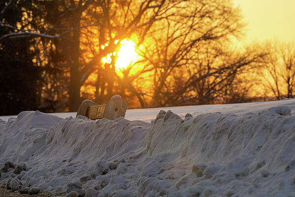 Sunrise Wall Art featuring the photograph Trexler Park - Snow Buried Park Bench At Sunrise by Jason Fink