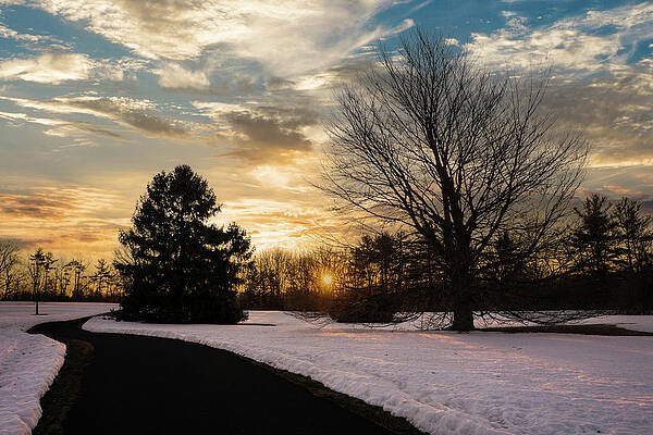 Sunrise Wall Art featuring the photograph Trexler Park - Upper Paths Winter Sunrise Wide by Jason Fink