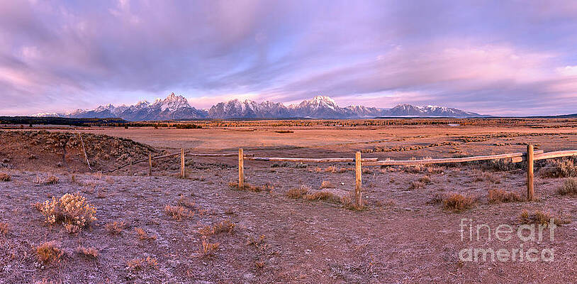 Wall Art featuring the photograph Triangle X Teton Sunrise Panorama by Adam Jewell