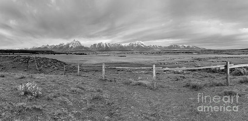 Wall Art featuring the photograph Triangle X Teton Sunrise Panorama Black And White by Adam Jewell