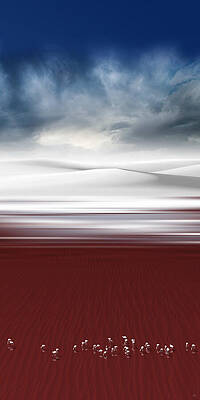 Flock of Flamingos in Red Lake Wall Art