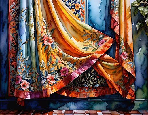 Vibrant Digital Art - Tropical Curtain by Eris And AI