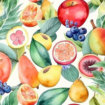 Summer Digital Art - Tropical Fruit Pattern In Watercolour Style by Andre Petrov