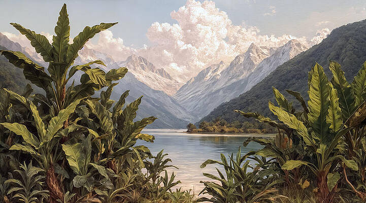 Tropical Lake with Majestic Mountains Wall Art