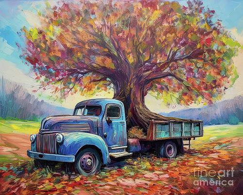 Vintage Wall Art featuring the ai art Truck N Tree by Macro Abundance
