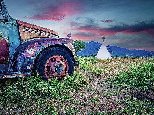 Vintage Photograph - Trucks, Tires And Teepees by Robert Niemeier