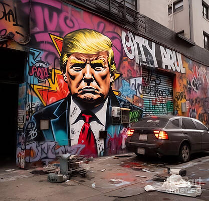 Graffito Wall Art featuring the digital art Street Art #51 - Trump Urban Graffiti by Antonios Valamontes