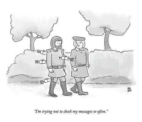 Hood Drawing - Trying Not To Check My Messages by Paul Noth