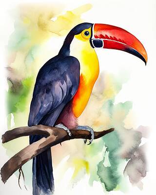 Wall Art featuring the painting Tucan Tropical Symphony by Land of Dreams