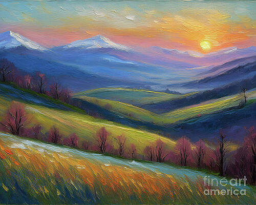 Nature Wall Art featuring the ai art Twilight Mountain Ridgeways by Macro Abundance