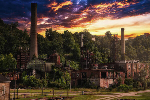 Wall Art featuring the photograph Twilight Over The Forgotten Factory In St. Marys, WV by Jonny D