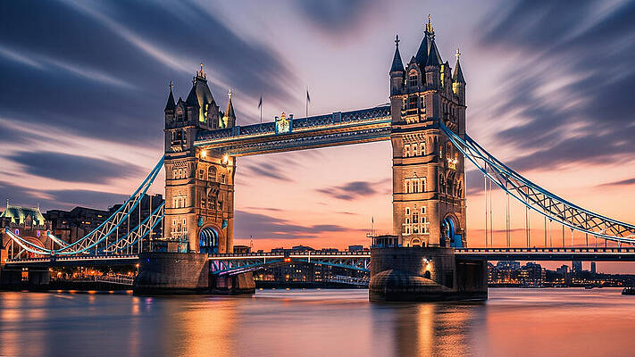 Architecture Wall Art featuring the ai art Twilight Over Tower Bridge by The Luxury Art Collection