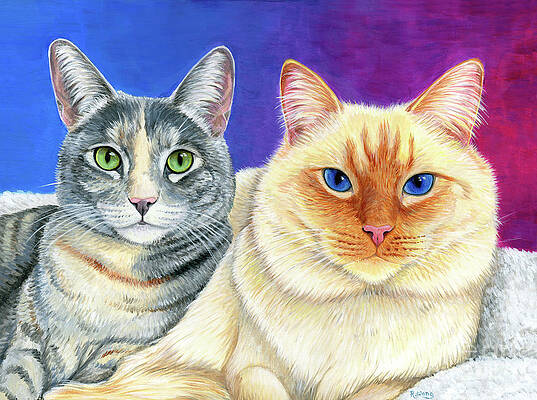 Pet Portrait Wall Art featuring the painting Two Cute Cats by Rebecca Wang