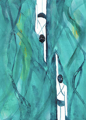 Swimming Wall Art featuring the mixed media Two Girls Swim by Mary Conner