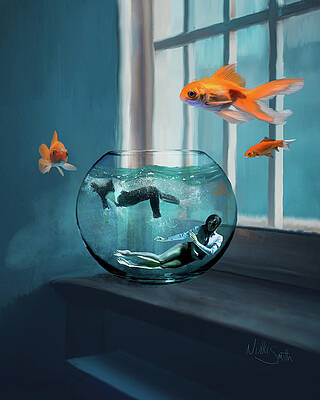 Two Figures Swimming in a Fishbowl Digital Art