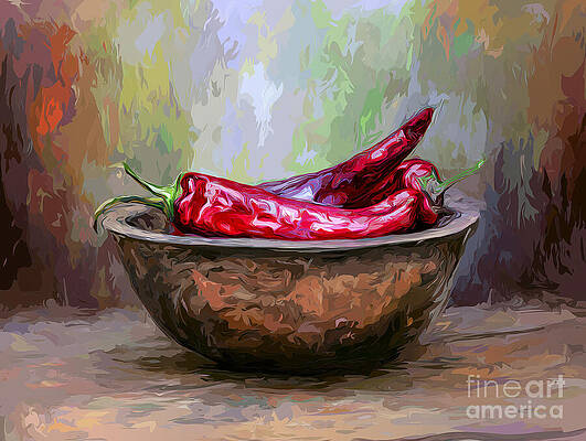 Two Red Peppers in a Bowl Wall Art