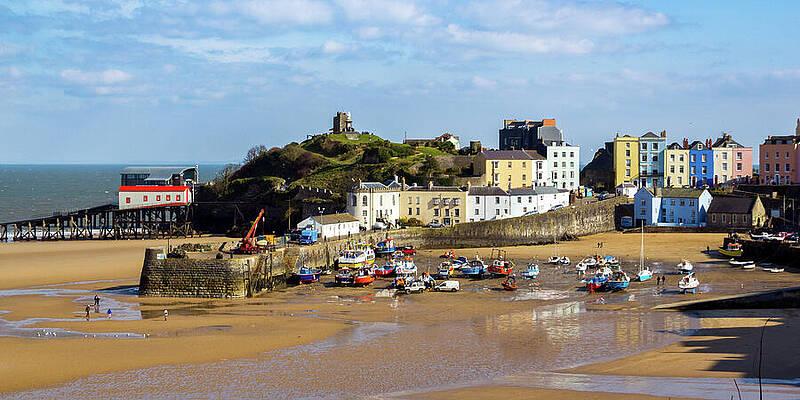 British Photograph - UK, Wales, Pembrokeshire, Tenby, Harbour At Low Tide by Seeables Visual Arts