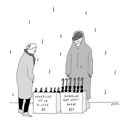 Rain Wall Art featuring the drawing Umbrellas It's O.K. To Lose by Liana Finck