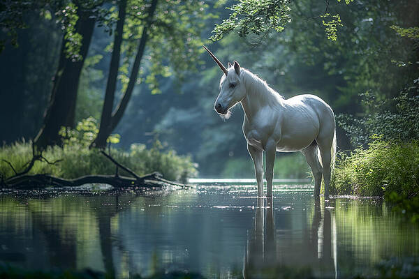 Wall Art featuring the painting Unicorn by Land of Dreams