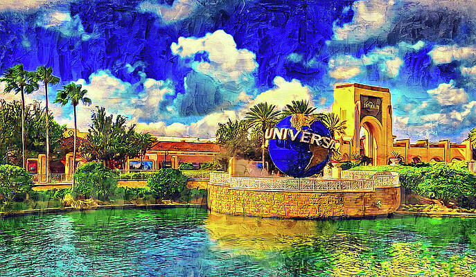 Digital Art - Universal Studios Florida Globe At The Entrance - Oil Painting by Nicko Prints