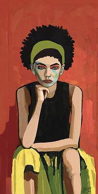 Contemplative Woman with a Green Headband Wall Art