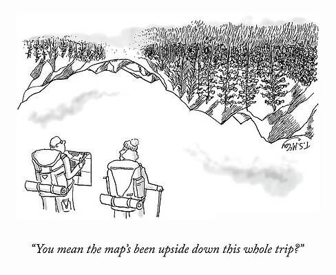 Hikers with Upside Down Map Drawing