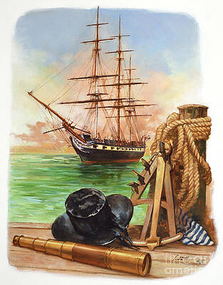 Boat Wall Art featuring the painting USF Constellation by Dennis Lyall