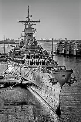 Monochromatic Photograph - USS Wisconsin Norfolk VA BW by Susan Candelario