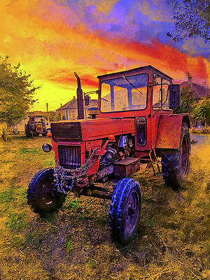 UTB-650 tractor in sunset light - digital painting by Nicko Prints