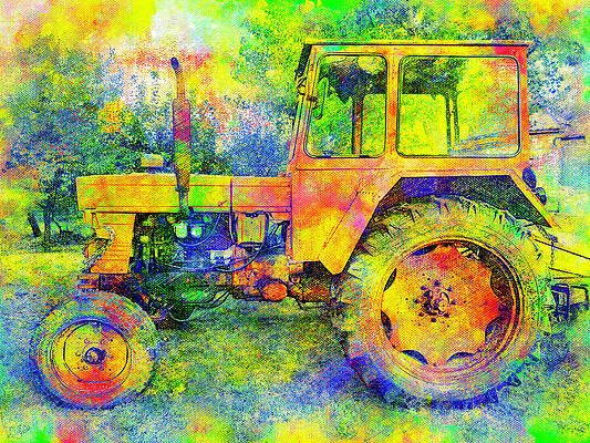 UTB-650 tractor side view - colorful canvas painting by Nicko Prints