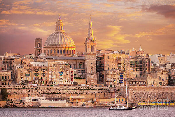 Dramatic Photograph - Valletta Skyline At Sunset, Malta by Neale And Judith Clark