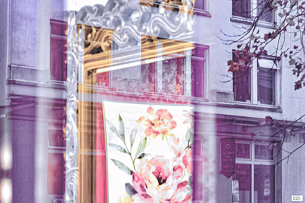 Floral Artwork Reflecting on City Scene Wall Art