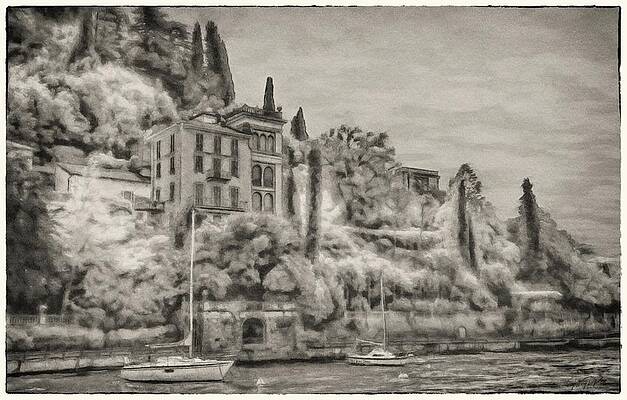 Wall Art featuring the painting Varenna's Walk Of Lovers BW by Jeffrey Kolker