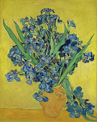Yellow Wall Art featuring the painting Vase With Irises Against A Yellow Background by Vincent Van Gogh