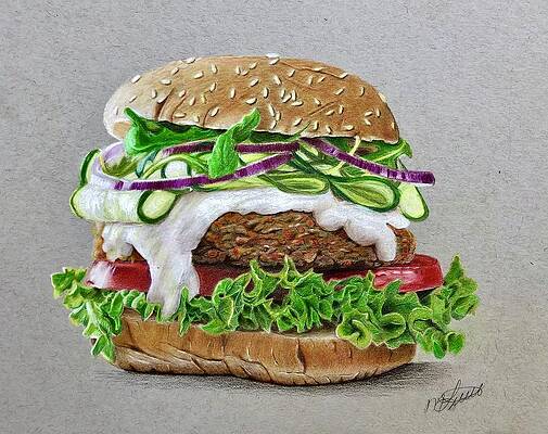 Wall Art featuring the drawing Vegan Burger by Marlene Little