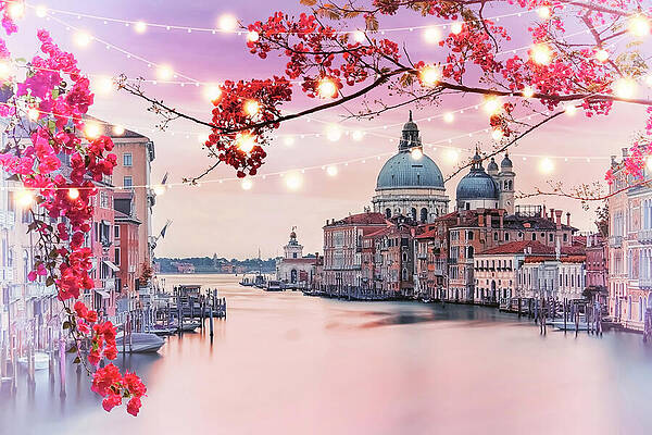 Venetian Canal with Festive Lights Photograph