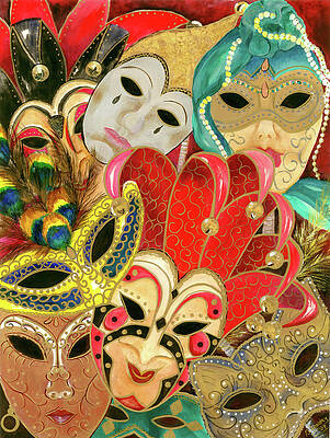 Wall Art featuring the painting Venetian Masks by Barbara Landry