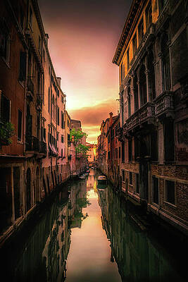 Water Photograph - Venice Canal And Houses At Sunset by Printed View