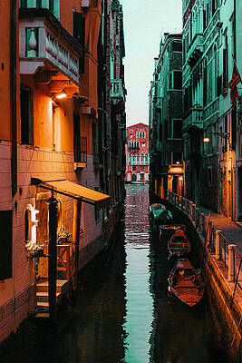 Reflection Photograph - Venice Canal At Dusk by Printed View