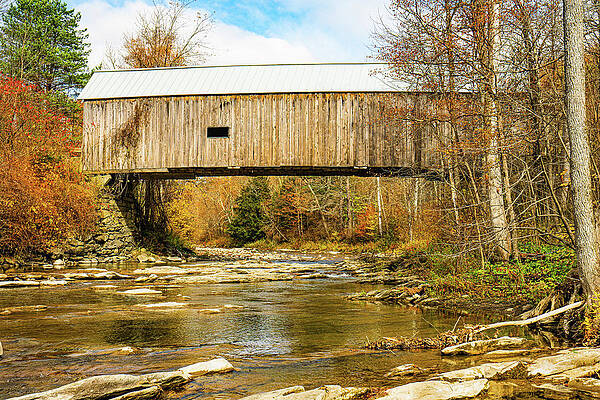 Vermont Photograph - Vermont Autumn At Flint Covered Bridge 2 by Ron Long Ltd Photography